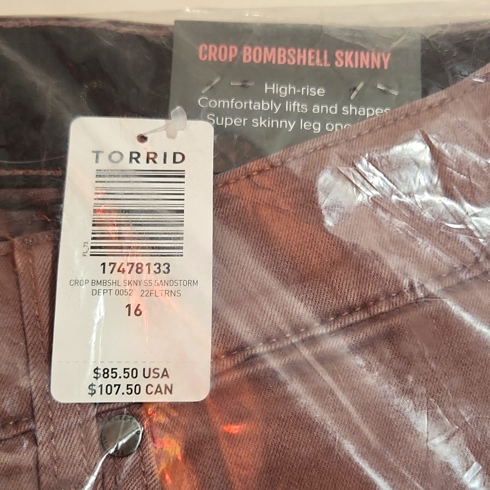 ❤️NWT TORRID CROP BOMBSHELL SKINNY SUPER SOFT HIGH-RISE JEAN BROWNISH TAN - Picture 4 of 10